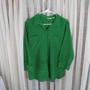 Liz Claibourn Navy Dot and Green Button Down Shirt